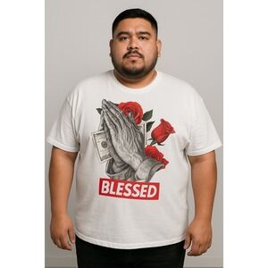 Phat Doc Blessed Hands Graphic T‎ Shirt Mens 2XL White Roses Money Pray
